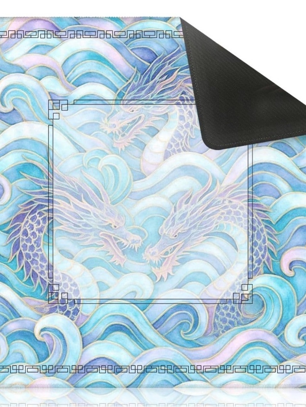 Mahjong Mat - Blue Pastel Dragon/Wave Pattern